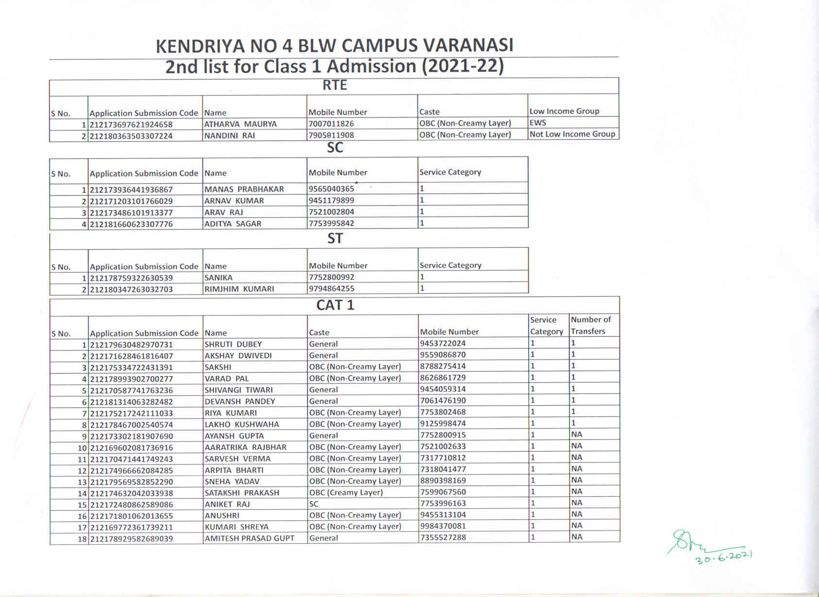 Announcement Kendriya Vidyalaya No Iv Varanasi